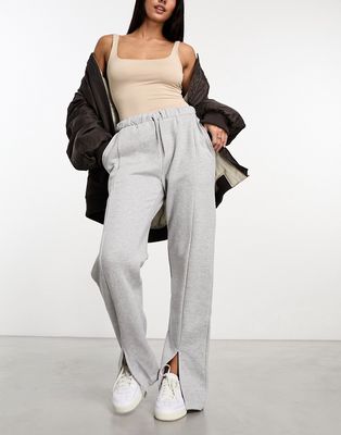 Rebellious Fashion front slit wide leg sweatpants in gray