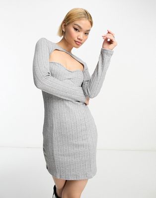 Rebellious Fashion knitted cut out detail mini dress in gray