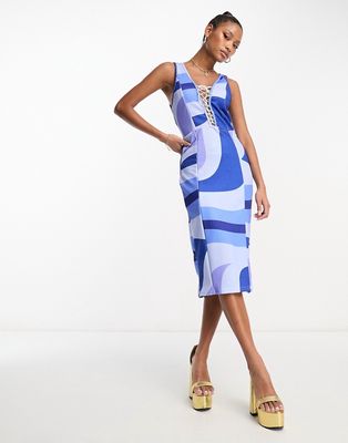 Rebellious Fashion mini dress in blue swirl print-Multi