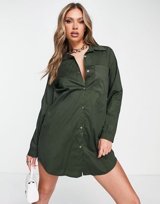 Rebellious Fashion oversized shirt dress in khaki-Green