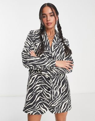 Rebellious Fashion sequin blazer dress in zebra print-Multi