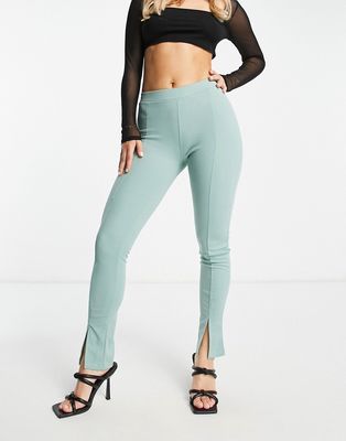 Rebellious Fashion split front flared pants in sage-Green