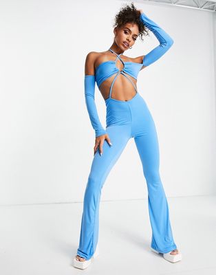 Rebellious Fashion strappy jumpsuit in blue