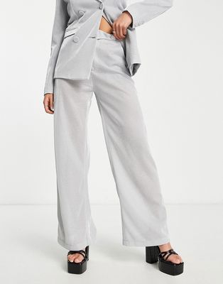 Rebellious Fashion wide leg pants in silver glitter - part of a set