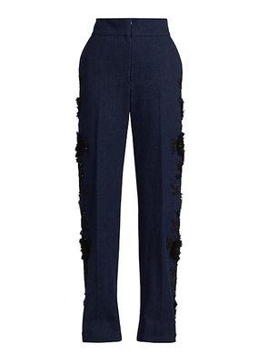 Rebirth Embroidered Flat-Front Denim Trousers