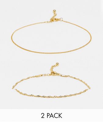 Reclaimed Vintage 2-pack waterproof stainless steel gold anklets