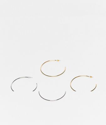 Reclaimed Vintage 2-pack Y2K classic hoops in gold and silver-Multi