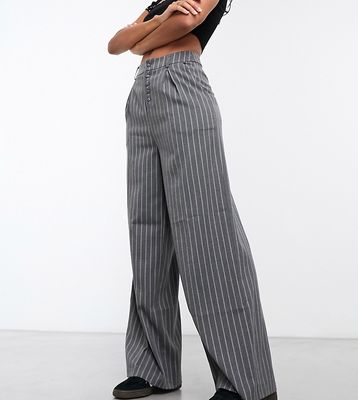 Reclaimed vintage 90s wide leg pants in gray and white pinstripe-Multi
