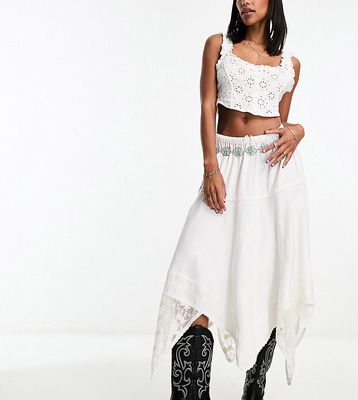 Reclaimed Vintage asymmetric hem prairie skirt in white