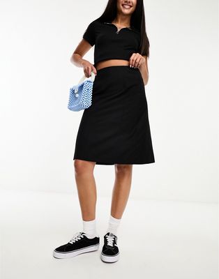 Reclaimed Vintage awkward length midi skirt in black pinstripe-Multi