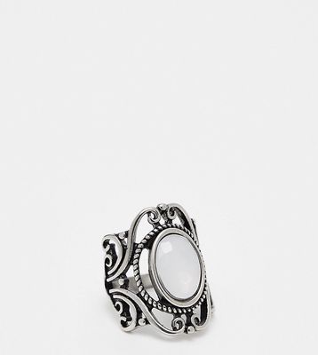 Reclaimed Vintage boho grunge ring with stone in stainless steel-Silver