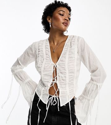 Reclaimed Vintage corset shirt with lace details-White