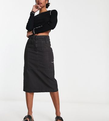 Reclaimed Vintage denim midi cargo skirt in charcoal-Gray