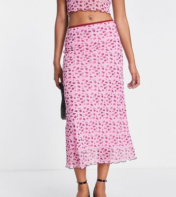 Reclaimed Vintage ditsy print midi skirt in pink - part of a set