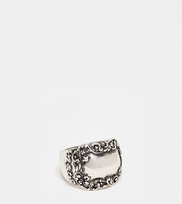 Reclaimed Vintage domed band ring with floral detail-Silver