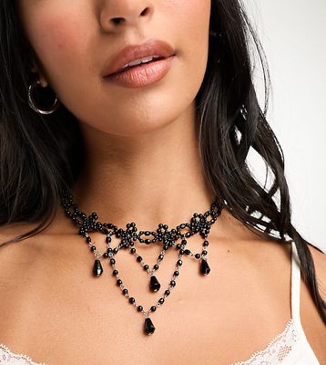 Reclaimed Vintage drippy pearl necklace in black