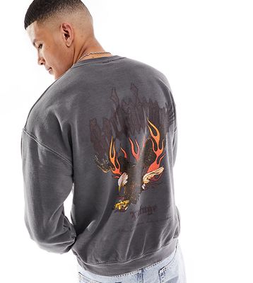 Reclaimed Vintage eagle print sweatshirt in charcoal-Gray