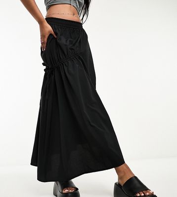 Reclaimed Vintage elastic maxi skirt with tie detail in black