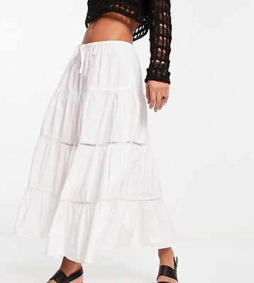 Reclaimed Vintage elasticized waist prairie midi skirt in white-Multi