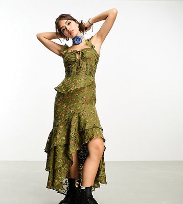 Reclaimed Vintage floral corset waterfall dress-Green