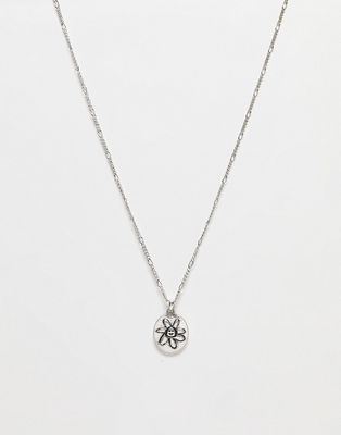 Reclaimed Vintage happy sun pendant necklace in silver