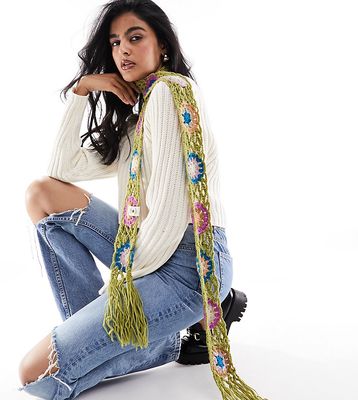Reclaimed Vintage homespun skinny scarf in green-Multi