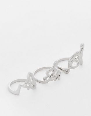Reclaimed Vintage inpired unisex molten ring pack in silver