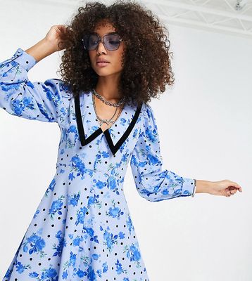 Reclaimed Vintage Inspired 70s spot print dress in blue-Blues