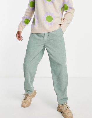 Reclaimed Vintage inspired cord pull on pants in washed sage-Green