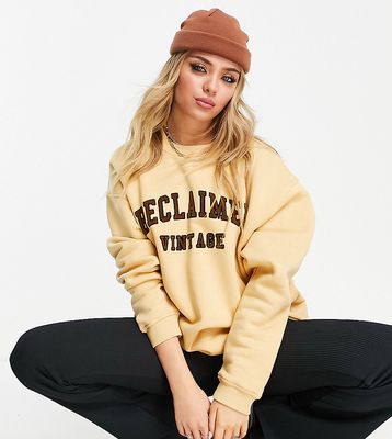 Reclaimed Vintage Inspired cotton blend inclusive sweatshirt with varsity logo in camel - part of a set - CAMEL-Neutral