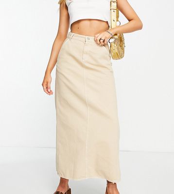 Reclaimed Vintage Inspired denim maxi skirt in beige with white contrast stitch-Neutral