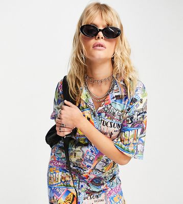 Reclaimed Vintage Inspired dress in postcard print-Multi