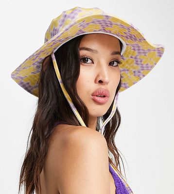 Reclaimed Vintage Inspired floral safari hat in purple print-Multi