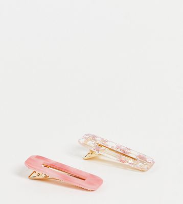 Reclaimed Vintage inspired glitter marble clip two pack-Pink