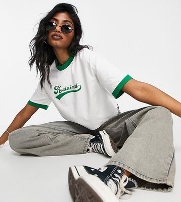 Reclaimed Vintage Inspired graphic ringer T-shirt in white