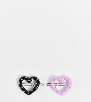 Reclaimed Vintage inspired hair clip 2 pack with purple and black hearts-Multi