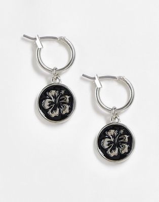 Reclaimed Vintage Inspired hibiscus coin drop earrings-Silver