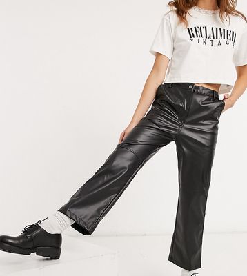 Reclaimed Vintage inspired high waist leather-look flare pant in black