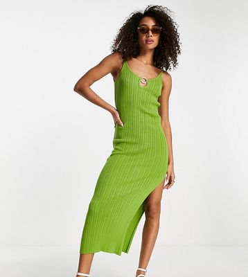 Reclaimed Vintage Inspired knit midi dress with cut out in green