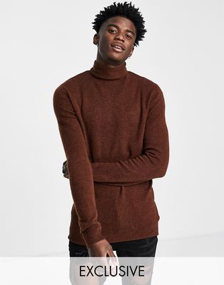 Reclaimed Vintage inspired knitted roll neck sweater in brown