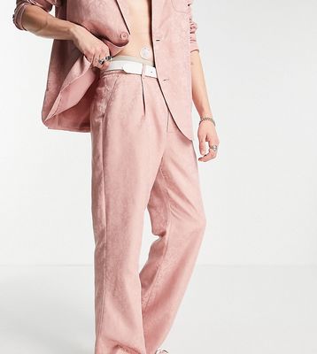 Reclaimed Vintage inspired limited edition satin flare pants in pink floral jacquard