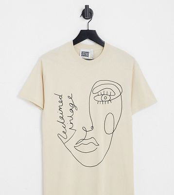 Reclaimed Vintage Inspired line drawing face t-shirt in charcoal-Neutral