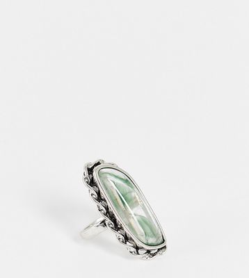 Reclaimed Vintage inspired long stone ring in silver-Gold