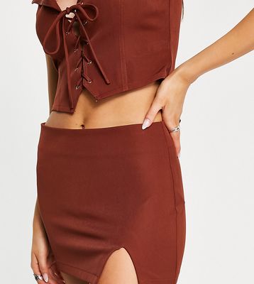 Reclaimed Vintage Inspired low rise mini skirt in brown