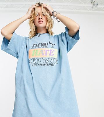 Reclaimed Vintage inspired oversized t-shirt dress don't hate print in blue