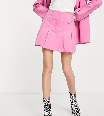 Reclaimed Vintage inspired pleated mini skirt in pink linen