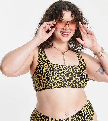 Reclaimed Vintage inspired Plus square neck bikini top in leopard print - MULTI