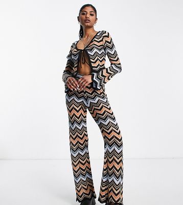 Reclaimed Vintage inspired pointelle flare pants in zig zag - part of a set-Multi
