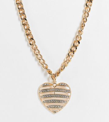 Reclaimed Vintage Inspired statement chain heart necklace-Gold
