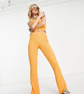 Reclaimed Vintage Inspired straight leg plisse pants in orange - part of a set